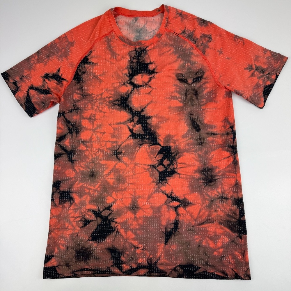 Lululemon Mens Size S Metal Vent Tech 2.0 Short Sleeve Shirt Marble Dye Orange